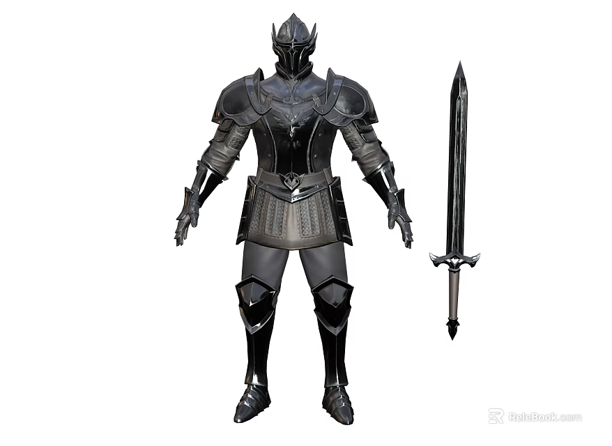 Medieval Fantasy Armored Warrior Character With Full Body Steel Armor And Ornate Long Sword 3d model 