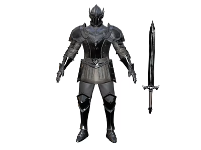 Medieval Fantasy Armored Warrior Character With Full Body Steel Armor And Ornate Long Sword 3d model