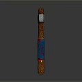 Decorative Axe Featuring Intricate Metal Blade And Wooden Handle With Red Blue Accents