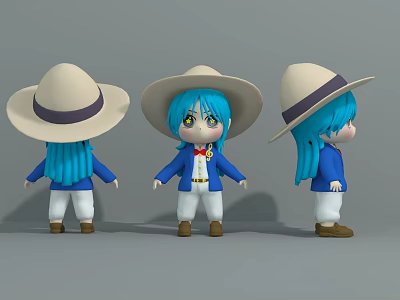 Hand-made cartoon character cute Q version character anime secondary person woman hat suit 3d model