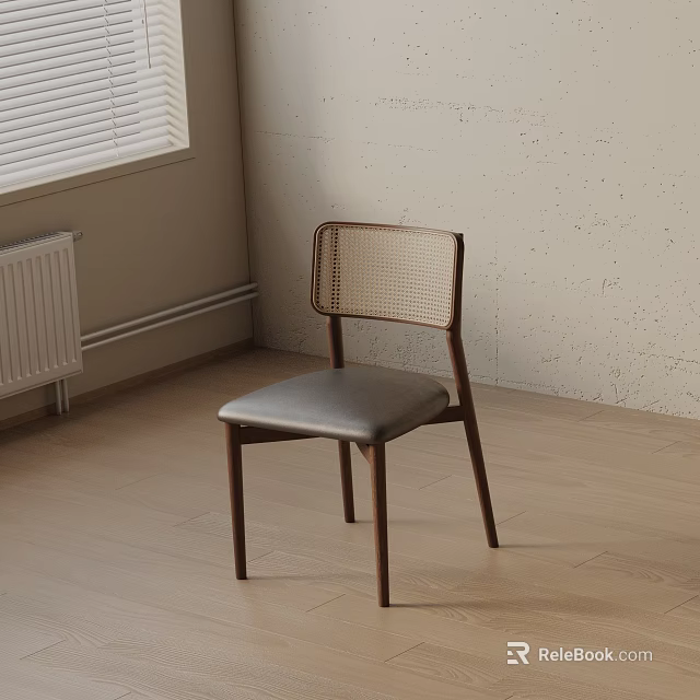 Modern Leisure Chair With Wooden Frame Woven Backrest And Gray Padded Seat 3d model 