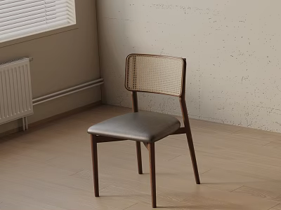 Modern Leisure Chair With Wooden Frame Woven Backrest And Gray Padded Seat 3d model