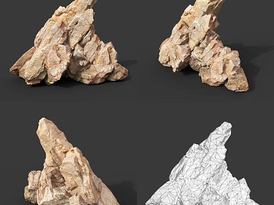 Natural Stone Rock Models Showcasing Different Angles And Textured Surfaces With Wireframe View 3d model