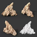 Natural Stone Rock Models Showcasing Different Angles And Textured Surfaces With Wireframe View