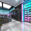 Modern Internet Cafe Interior Design With Comfortable Gaming Chairs High Performance Computers And Stylish Lighting 3d model