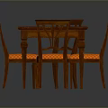 Classic Wooden Dining Table Set With Four Chairs And Orange Fabric Seats