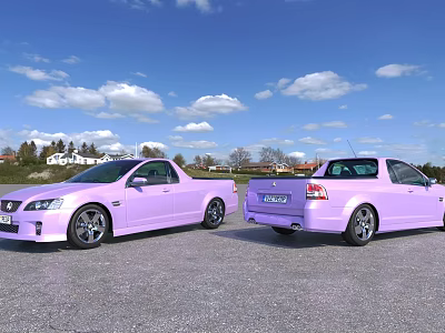 Two Stylish Purple Cars Parked Outdoor With Blue Sky And White Clouds 3d model