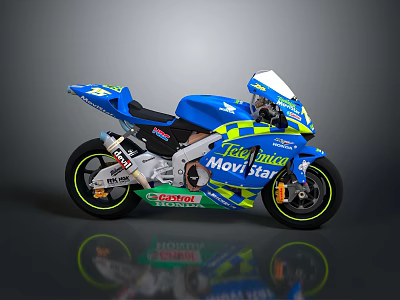 Blue Racing Motorcycle With Telefónica Movistar Livery And Sleek Sport Design 3d model