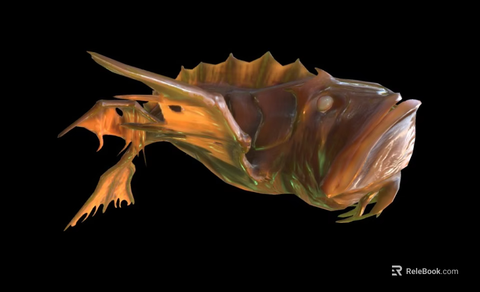 Aquatic Animal With Unique Spiny Fins And Vibrant Orange Green Coloration 3d model 