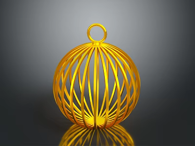 Golden Decorative Spherical Household Item With Cage Like Wire Frame For Home Use 3d model
