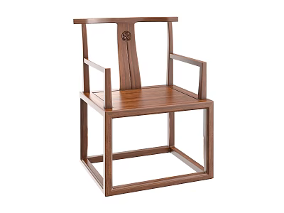 Chinese Style Wooden Dining Chair With Square Frame And Decorative Circular Pattern 3d model