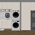 Modern Laundry Room With Built In White Cabinets Washing Machines And Dryers
