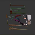 Various Weapons Collection Including Axe Knife Gun Crowbar Baseball Bat And Tools 3d model