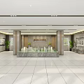 Architecture Models Display On Green Platform In Modern Lobby With Columns And Windows