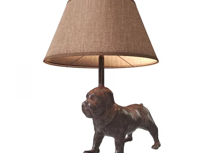 Unique Bulldog Shaped Decorative Table Lamp With Brown Fabric Lampshade And Sculpted Base 3d model