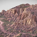 Aerial View Canyon Landscape With Winding River And Rolling Hills Covered In Green Vegetation