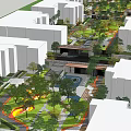 Residential Landscape Design With Green Spaces Paths Trees And Surrounding Buildings