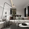 Modern Living And Dining Room Interior Design With Pendant Lighting Sofa Dining Table And Plants