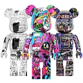 Unique Colorful Bear Figurine Decorative Ornament Set with Graffiti Art Design and Modern Home Decor