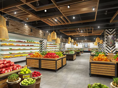 modern supermarket fruit and vegetable fish area 3d model