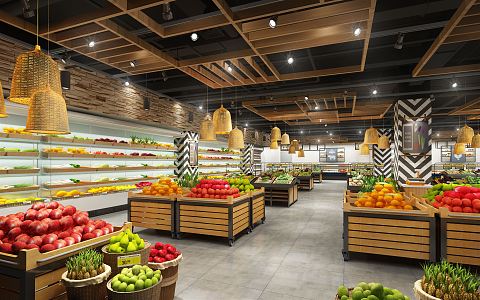 modern supermarket fruit and vegetable fish area 3d model