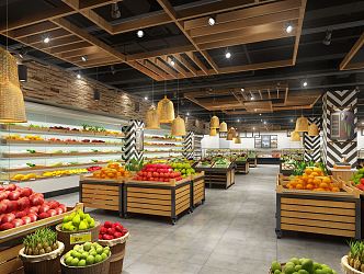 modern supermarket fruit and vegetable fish area 3d model