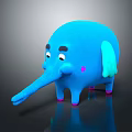 Cartoon Blue Elephant 3D Character With Pink Cheeks And Feet On Dark Background Shiny Reflection