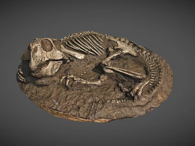 Prehistoric Dinosaur Skeleton Fossil Preserved In Rock Matrix With Complete Remains 3d model