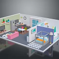 Modern 3D Room Interior Design With Living Room Bedroom Colorful Walls And Furniture