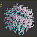 Intricate 3D Abstract Geometric Structure with White Frames and Blue Squares