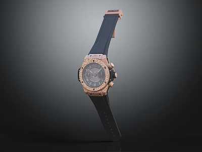 Luxury Rose Gold Watch With Diamond Encrusted Bezel And Black Rubber Strap 3d model