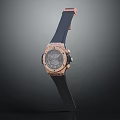 Luxury Rose Gold Watch With Diamond Encrusted Bezel And Black Rubber Strap