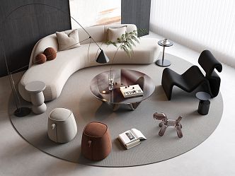 Modern Curved Sofa Coffee Table Combination Curved Sofa 3d model