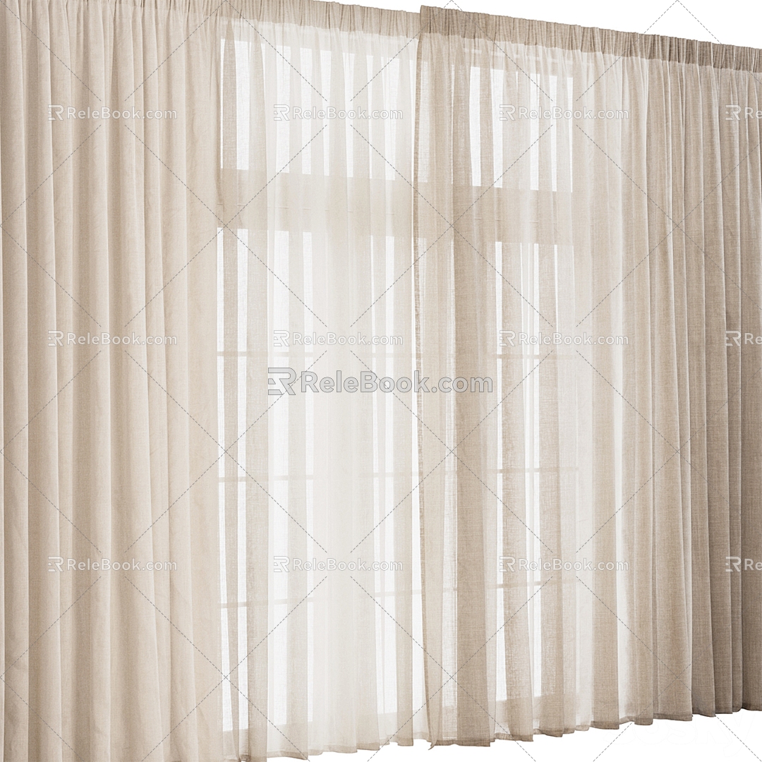 Fabric plain color gauze curtain 3d model