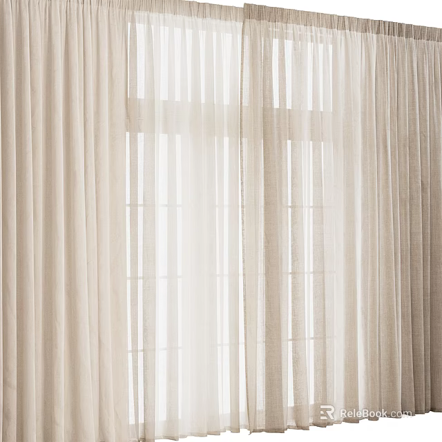 Beige Light Filtering Curtains Hanging Over Window With Soft Natural Light 3d model 