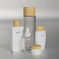 Modern Daily Cleaning Product Bottles With White Transparent Design And Golden Lids