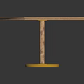 Dining Table with Black Marble Tabletop Golden Veins Wooden Frame and Round Base