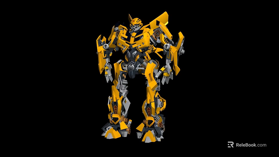 Yellow Robot Movie Game Character With Mechanical Armor And Dynamic Stance 3d model 