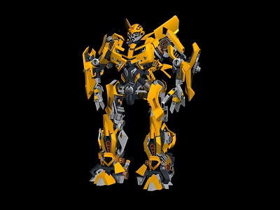Yellow Robot Movie Game Character With Mechanical Armor And Dynamic Stance 3d model