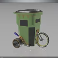 Innovative Green Trash Bin With Solar Panel Top And Colorful Bicycle Wheel Mobile Design