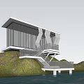 Modern Vacation Home Architecture Surrounded by Trees With Glass Facade Floating Over Water Reflection
