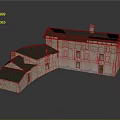 Traditional House Architectural Model with Pink Brick Walls Gray Roof Chimney and Greenery