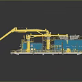 Industrial Building With Yellow Mechanical Arms Blue Main Structure And Platform Machinery Design