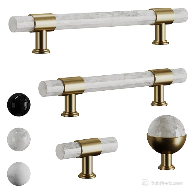 Elegant Modern Door Handles With Marble And Gold Ball Bar Design Details 3d model 