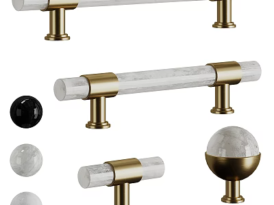 Elegant Modern Door Handles With Marble And Gold Ball Bar Design Details 3d model
