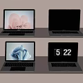 Modern Sleek Laptops Arranged on White Shelves With Diverse Screen Displays and Designs