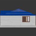 Residential House With Blue Roof White Walls Porch White Railing And Brown Framed Windows