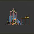 Colorful Children's Playground Structure With Slide Climbing Net Swing On Sand Surface