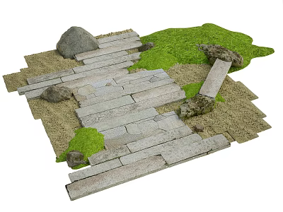Natural Garden Decor Featuring Stone Pathway With Moss Stones And Sand in Landscaping Design 3d model