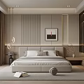 Modern Bedroom Interior Design With Textured Wall Hanging Lights Framed Art And Soft Rug
